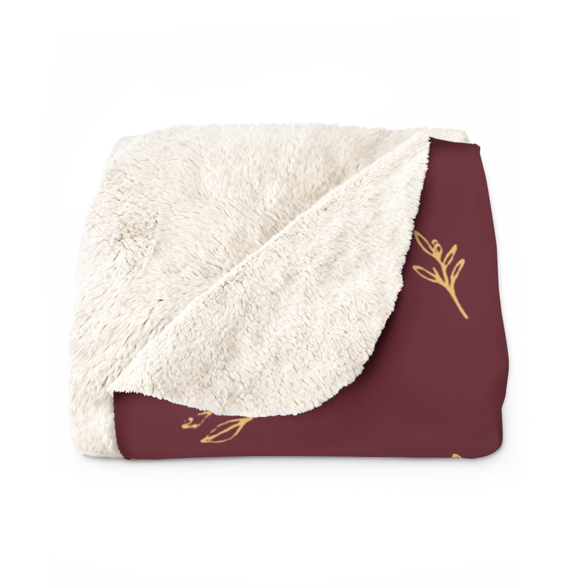 Cranberry Gold sherpa blanket folded to show the cream sherpa back (larger size)