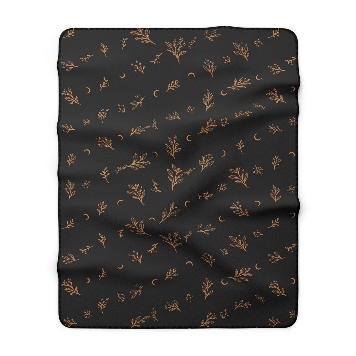 Charcoal Copper sherpa blanket, 30" × 40": charcoal with copper botanical sprigs and crescent moons