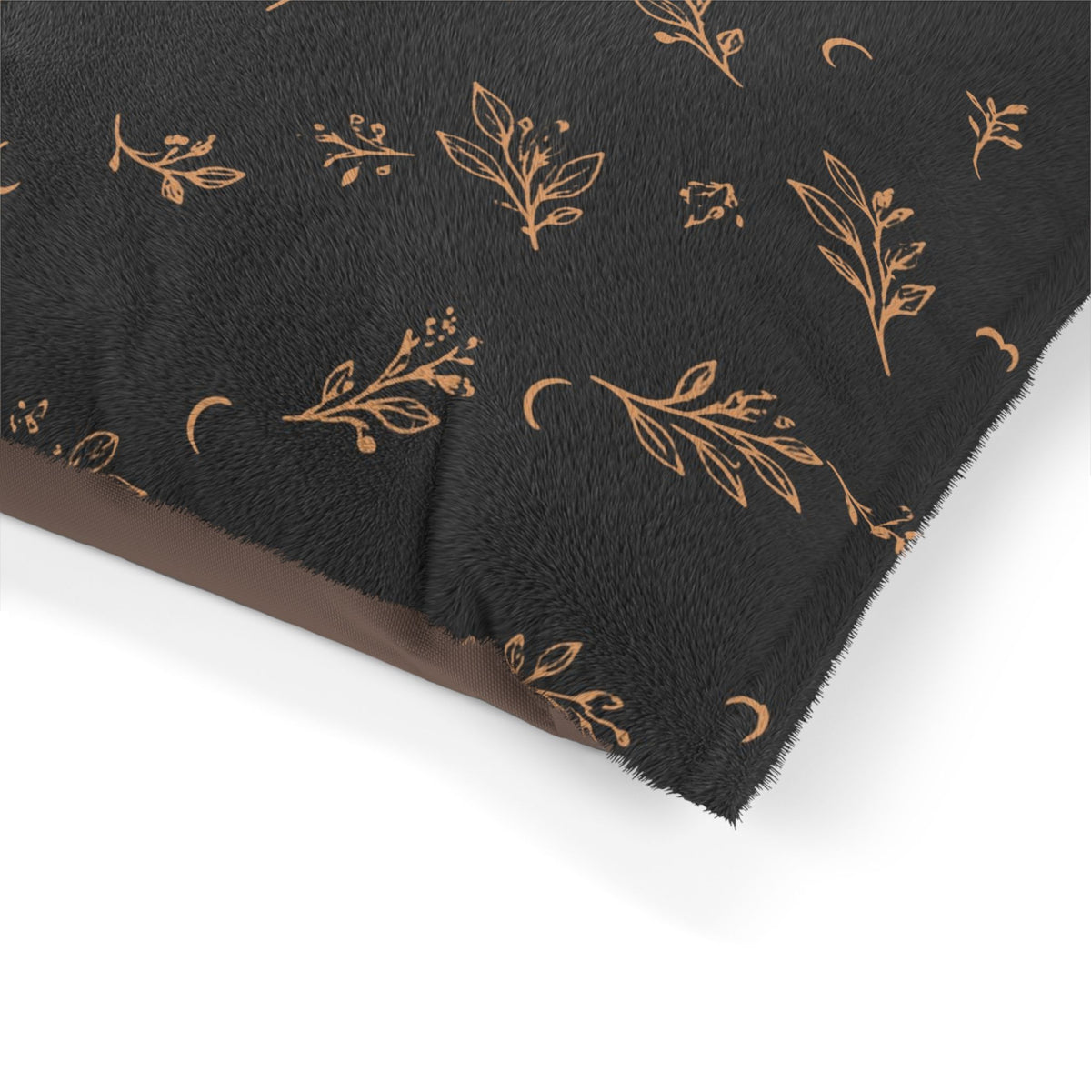 Close-up of the pet bed corner showing the print and brown underside