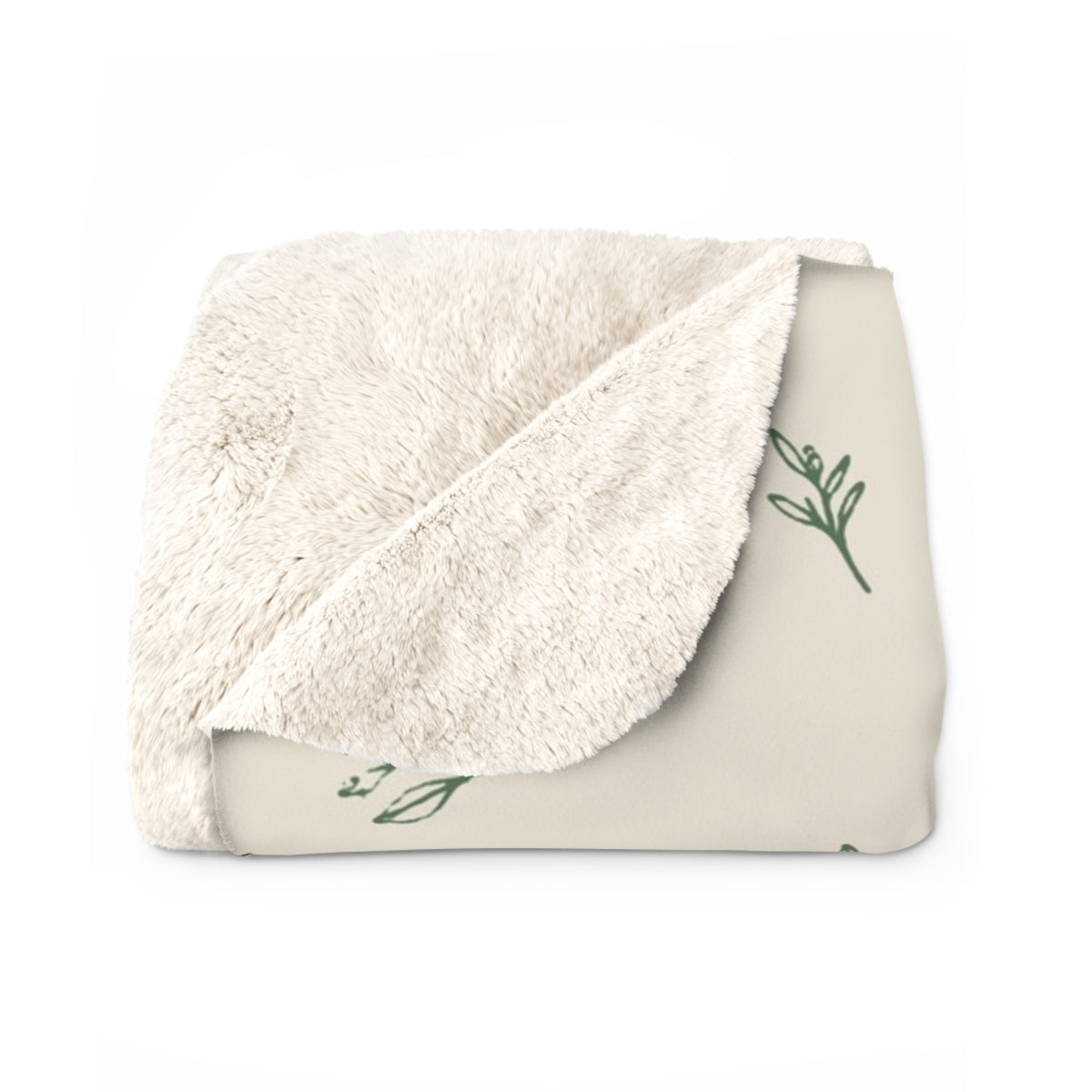 Cream Sage sherpa blanket folded to show the cream sherpa back (larger size)
