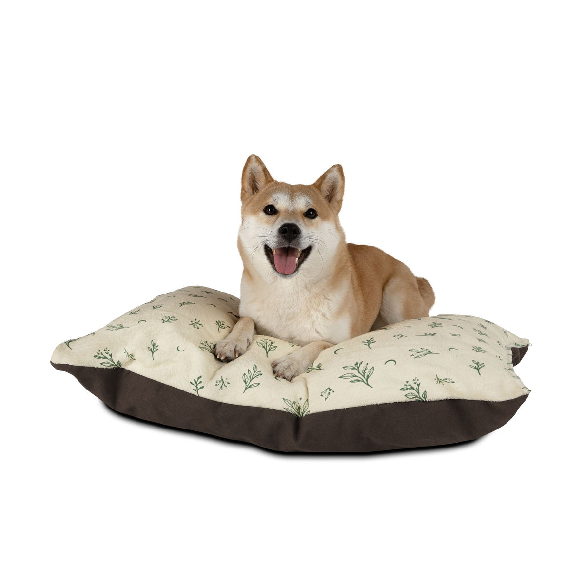 Shiba Inu lying on the Cream Sage pet bed