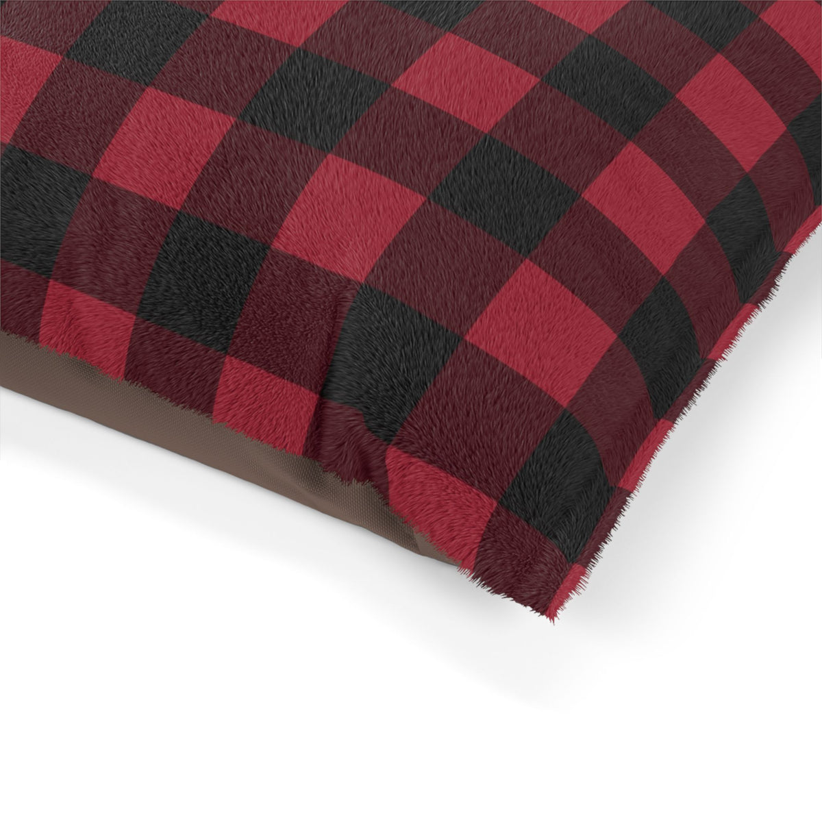 Close-up of the pet bed corner showing the print and brown underside (larger size)