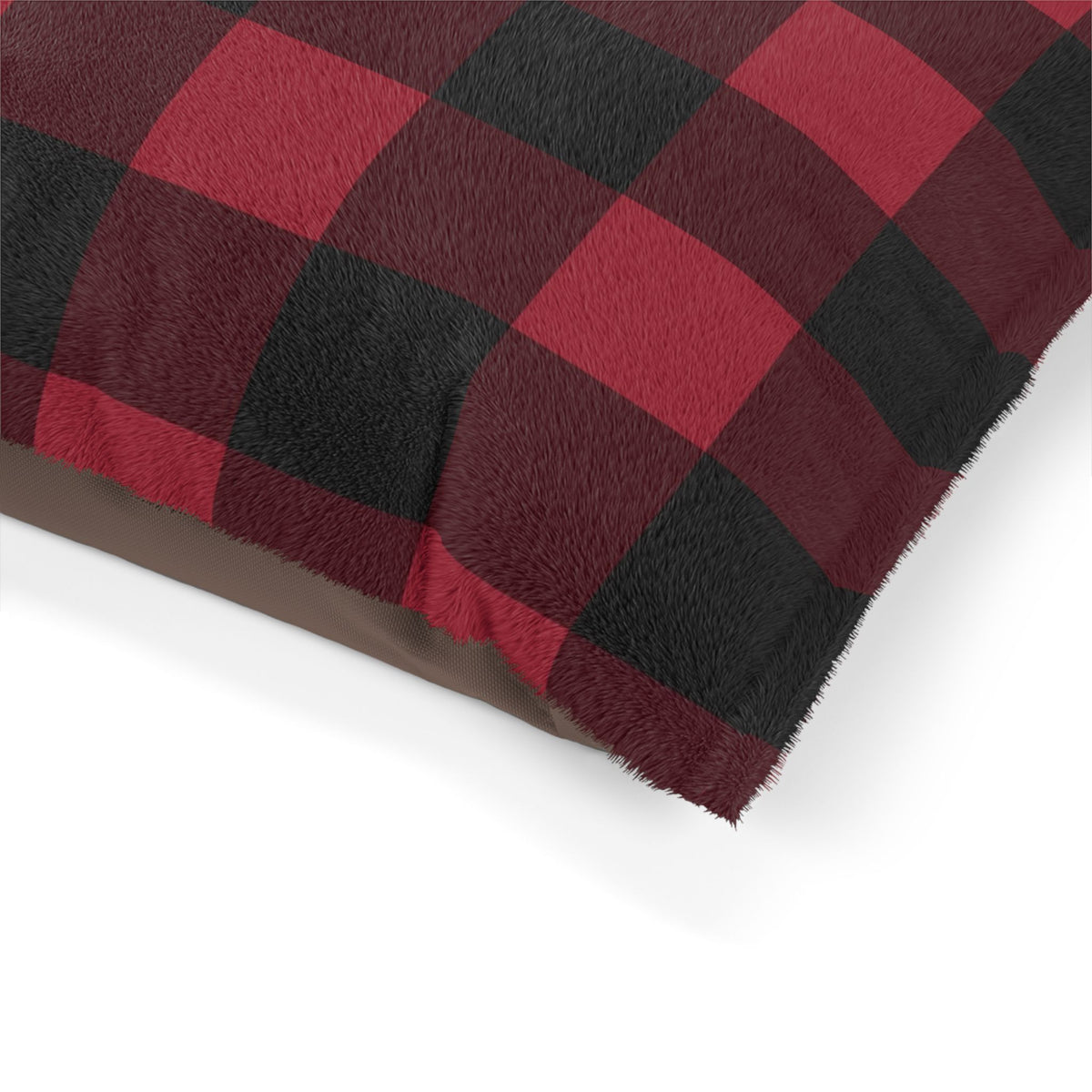 Close-up of the pet bed corner showing the print and brown underside