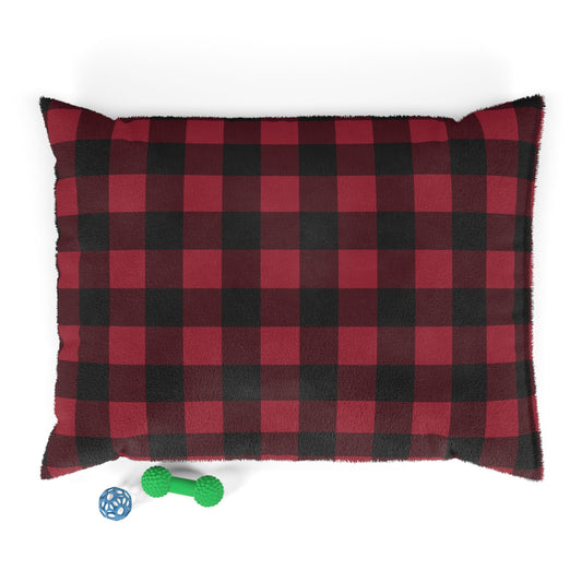 Cranberry Buffalo Check pet bed, 40" × 30": cranberry red and black buffalo check