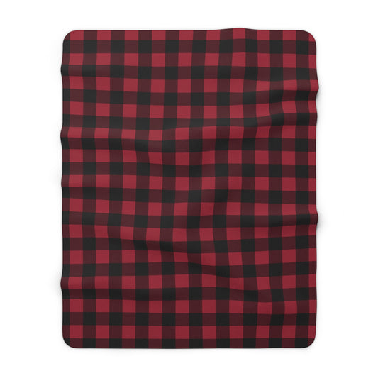 Cranberry Buffalo Check sherpa blanket, 60" × 80": cranberry red and black buffalo check