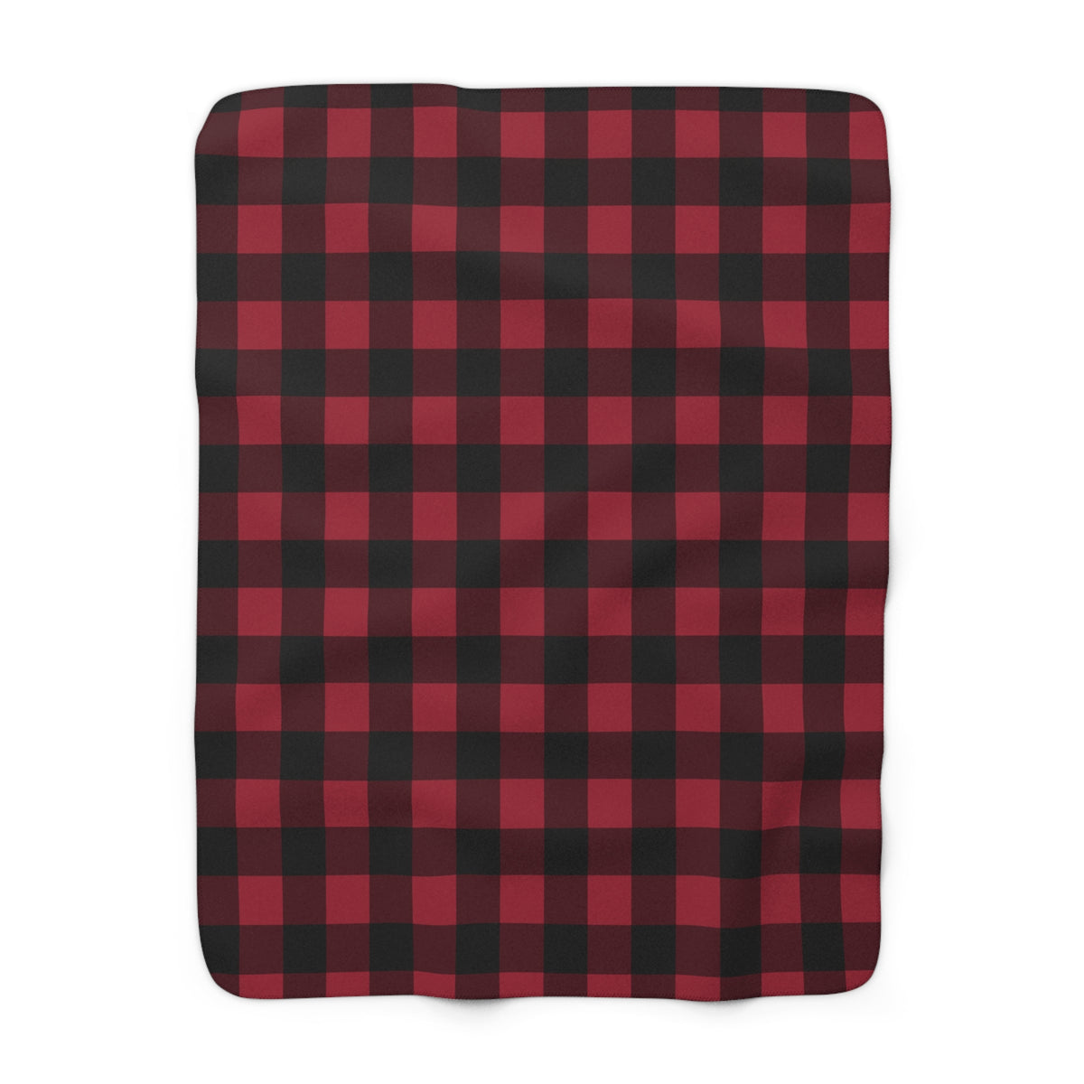 Cranberry Buffalo Check sherpa blanket, 50" × 60": cranberry red and black buffalo check